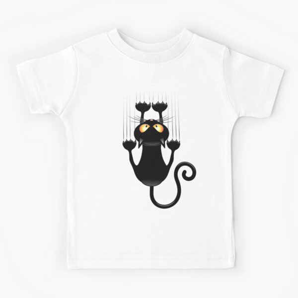 Fun Cat Cartoon Scratching Wall Kids T-Shirt
