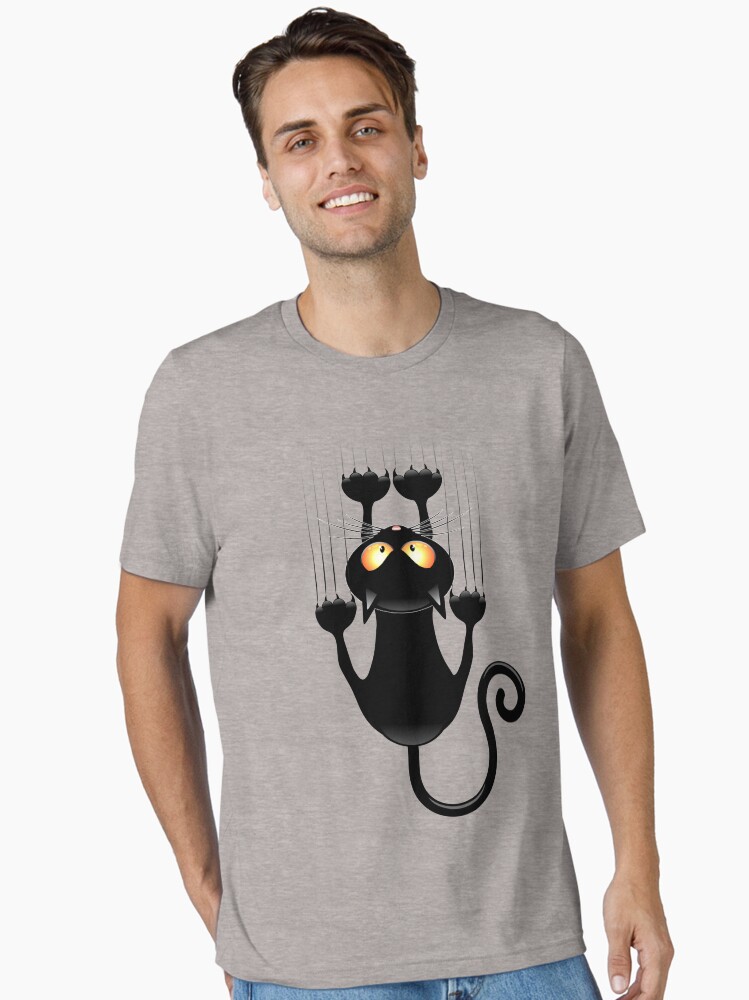 Thumbnail 1 of 7, Essential T-Shirt, Fun Cat Cartoon Scratching Wall designed and sold by BluedarkArt.