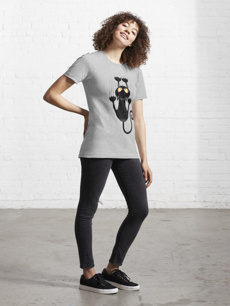 Alternate view of Fun Cat Cartoon Scratching Wall Essential T-Shirt