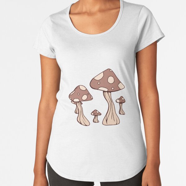 No Boundaries Top Medium Junior's Women's Brown Mushroom Theme T-Shirt (J49)