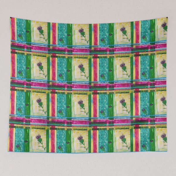 Item preview, Thistles, woldflowers, abstract, geomertic pattern, czeckered pattern designed and sold by NessArtByEwa.