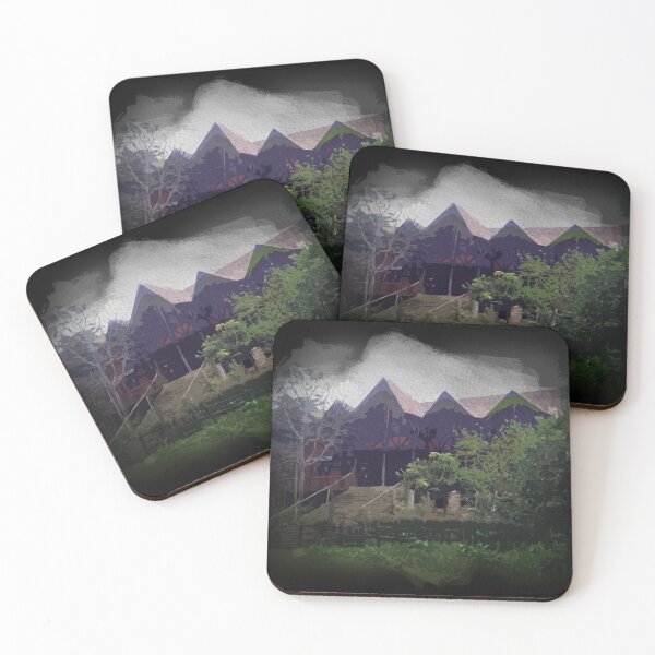 Item preview, watercolor country house on black background designed and sold by FDbubble1986.