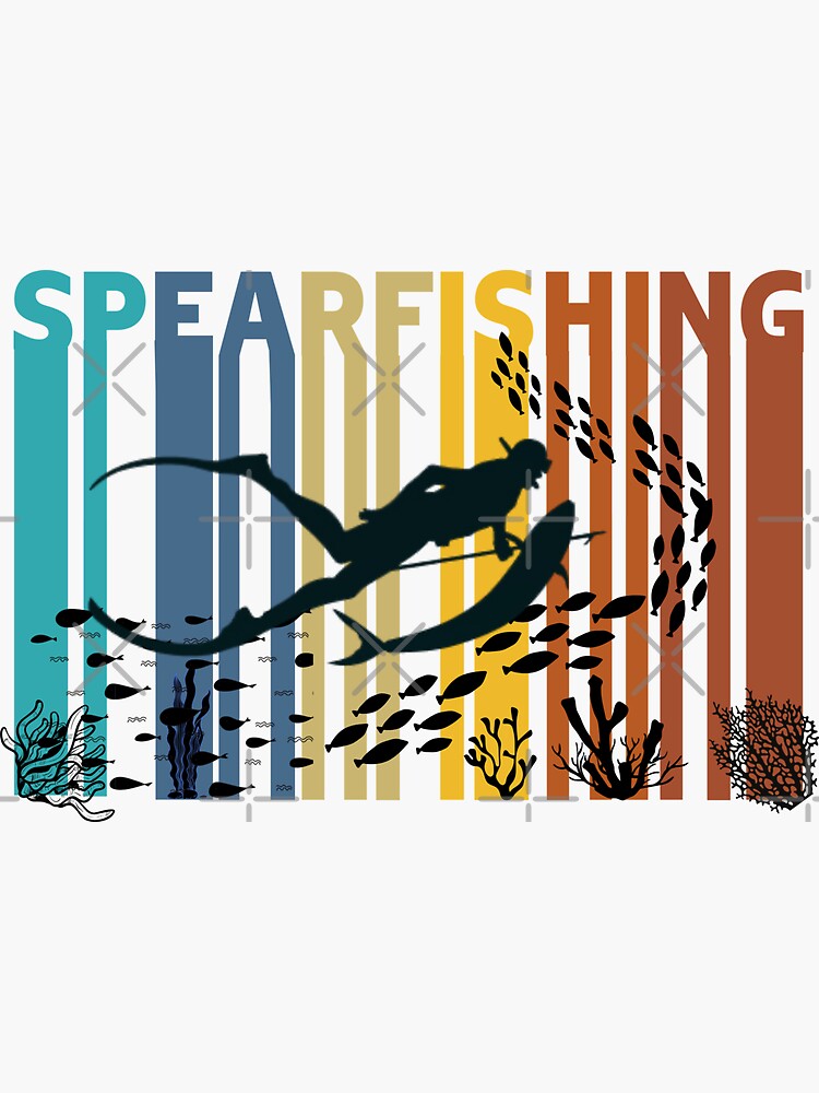 Spearfishing retro vintage gradients deep blue ocean gift idea for