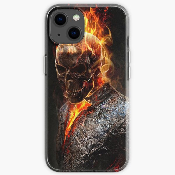 Skeleton Skull Metal On Fire Rock Art iPhone Soft Case