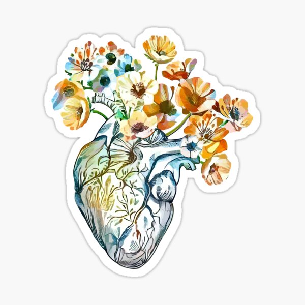 Item preview, Human heart, watercolor wild flowers, floral, plant lovers, Heart, anatomical heart designed and sold by Collagedream.
