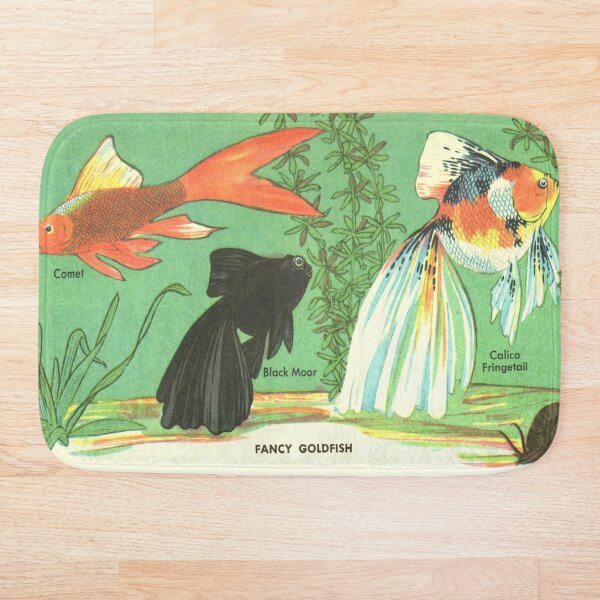 Fancy Goldfish - Vintage Retro Aquarium Illustration Bath Mat