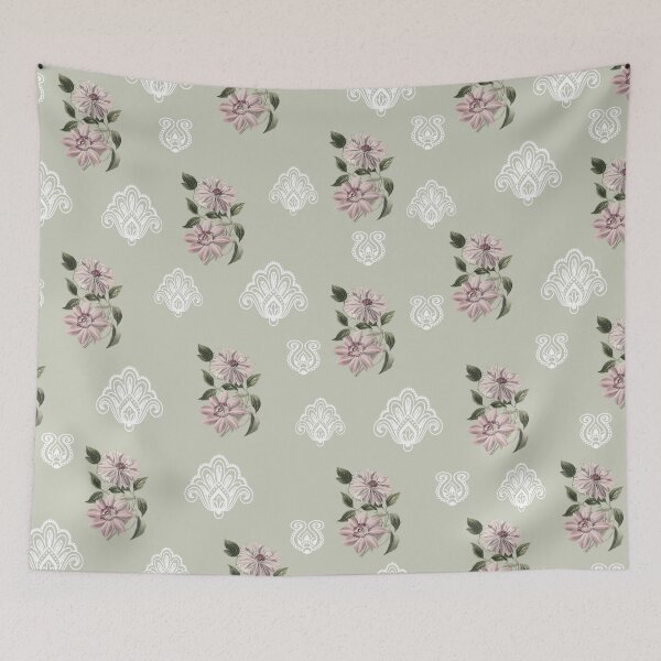 Item preview, Vintage Florals Clematis and Lace Design in Stone and Pale Pink designed and sold by OByD.