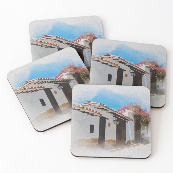Item preview, Watercolor colonial street of old houses in Colombia white background designed and sold by FDbubble1986.