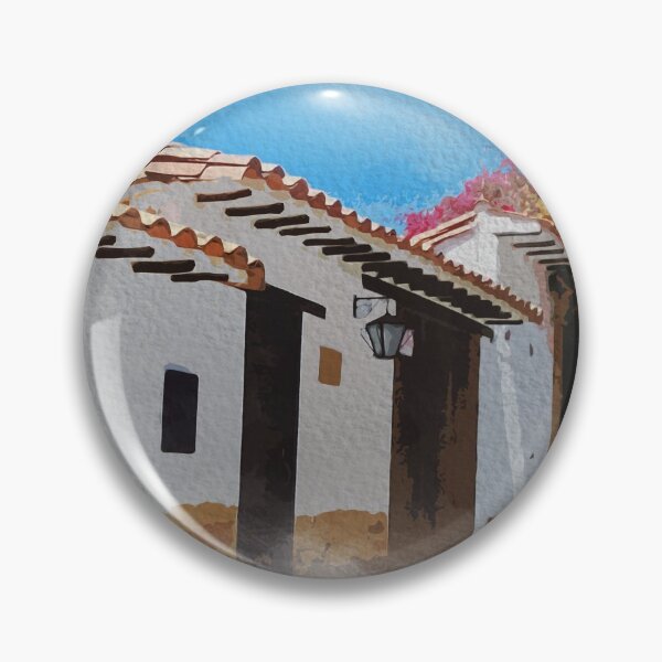 Item preview, Watercolor colonial street of old houses in Colombia white background designed and sold by FDbubble1986.