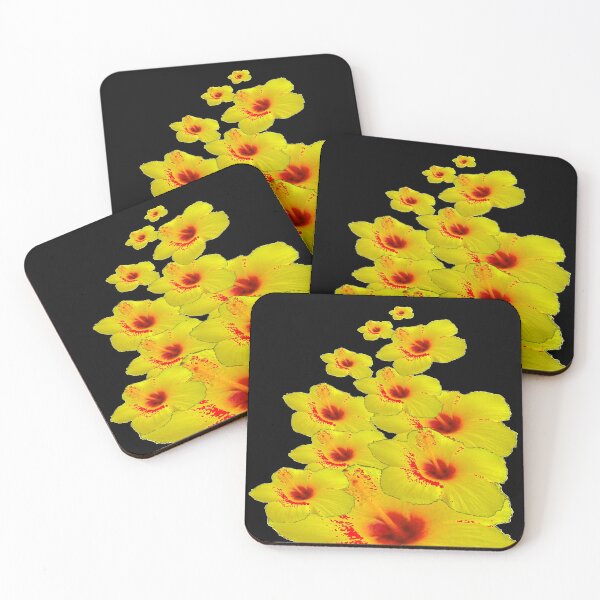 Item preview, EXOTIC RED-YELLOW HIBISCUS FLOWERS BLACK ART designed and sold by sharlesart.
