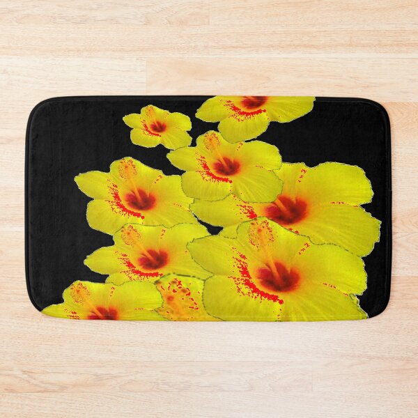 Item preview, EXOTIC RED-YELLOW HIBISCUS FLOWERS BLACK ART designed and sold by sharlesart.