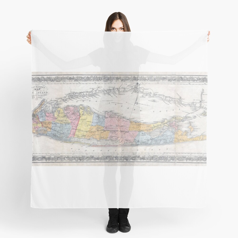 Vintage Map of Long Island New York (1857) Scarf