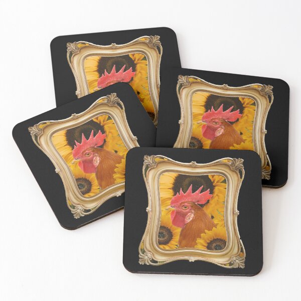 Item preview, Cottagecore chicken among sunflowers in glamourus gold frame designed and sold by TeklaKo.
