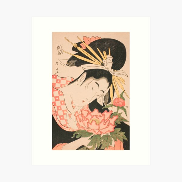 Item preview, Geisha with Peony Flower Vintage Japanese Ukiyo-e designed and sold by VintageArchive.