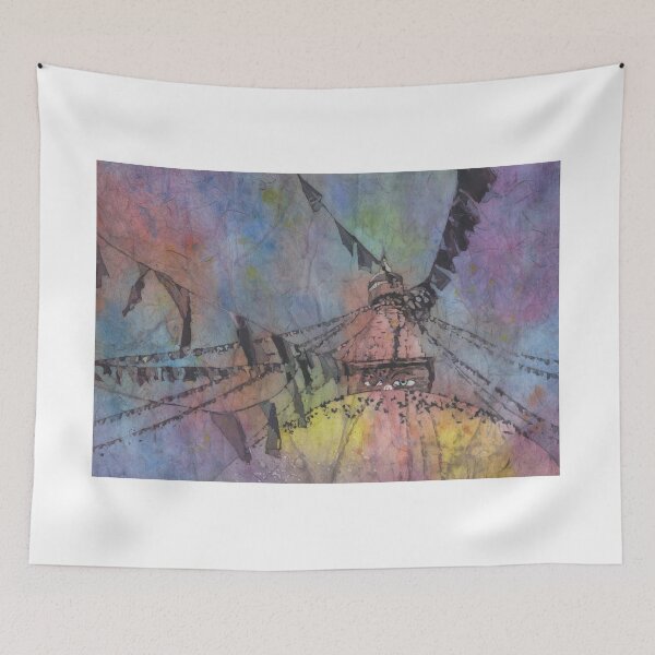 Item preview, Boudhannath Buddhist stupa in the Kathmandu Valley at sunrise.  Watercolor painting of Nepalese Buddhist stupa  designed and sold by rfoxphoto.
