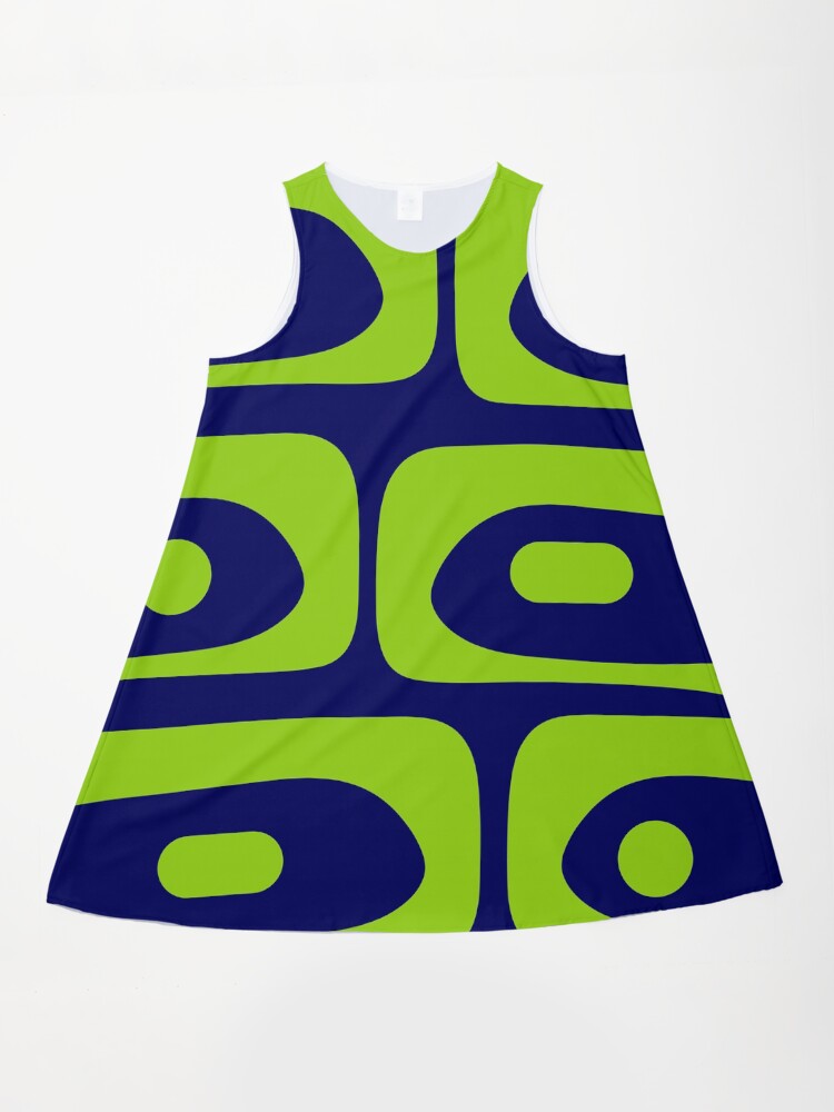 lime green and blue dress Lime Green Two Tone Abstract Printed Collared Tiered Long Sleeve Dress –  SSYS main image 1