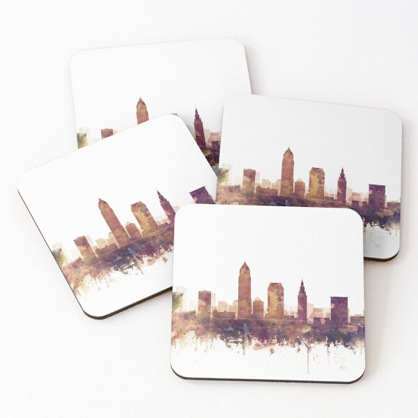 Item preview, Cleveland Skyline Watercolor Orange Purple by Zouzounio Art designed and sold by zouzounioart.