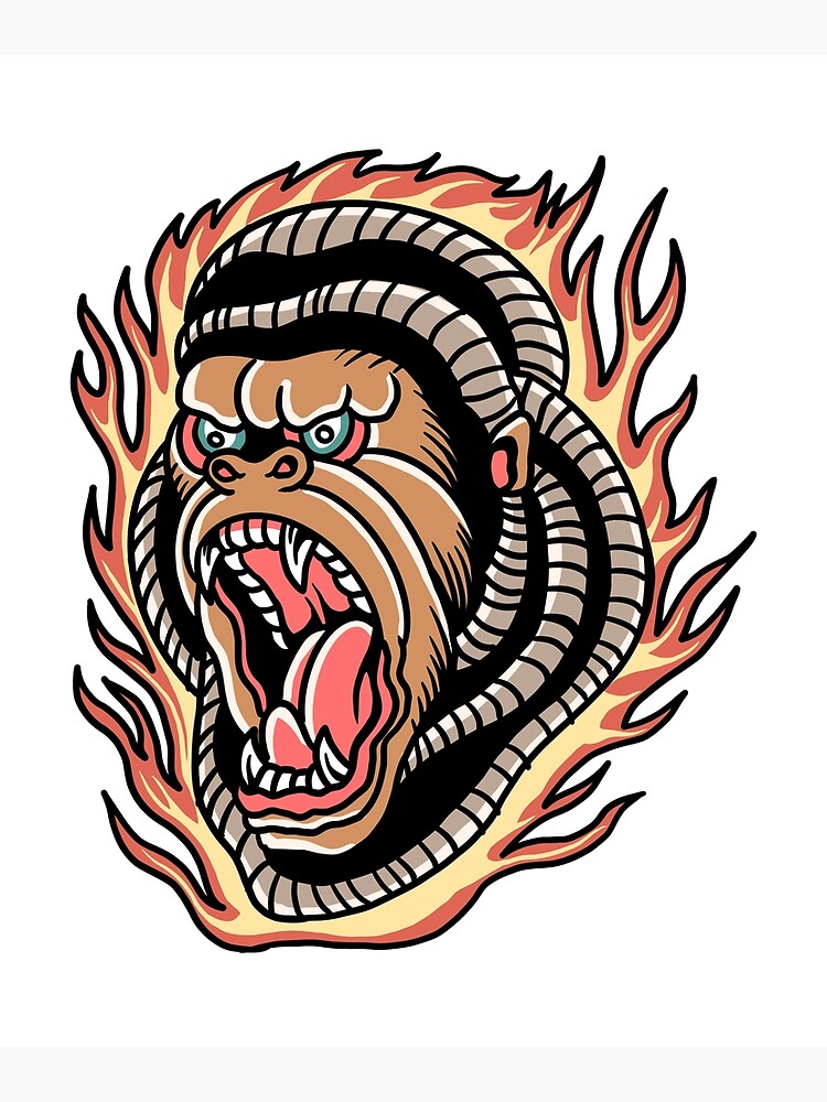 Burning Gorilla Traditional Tattoo