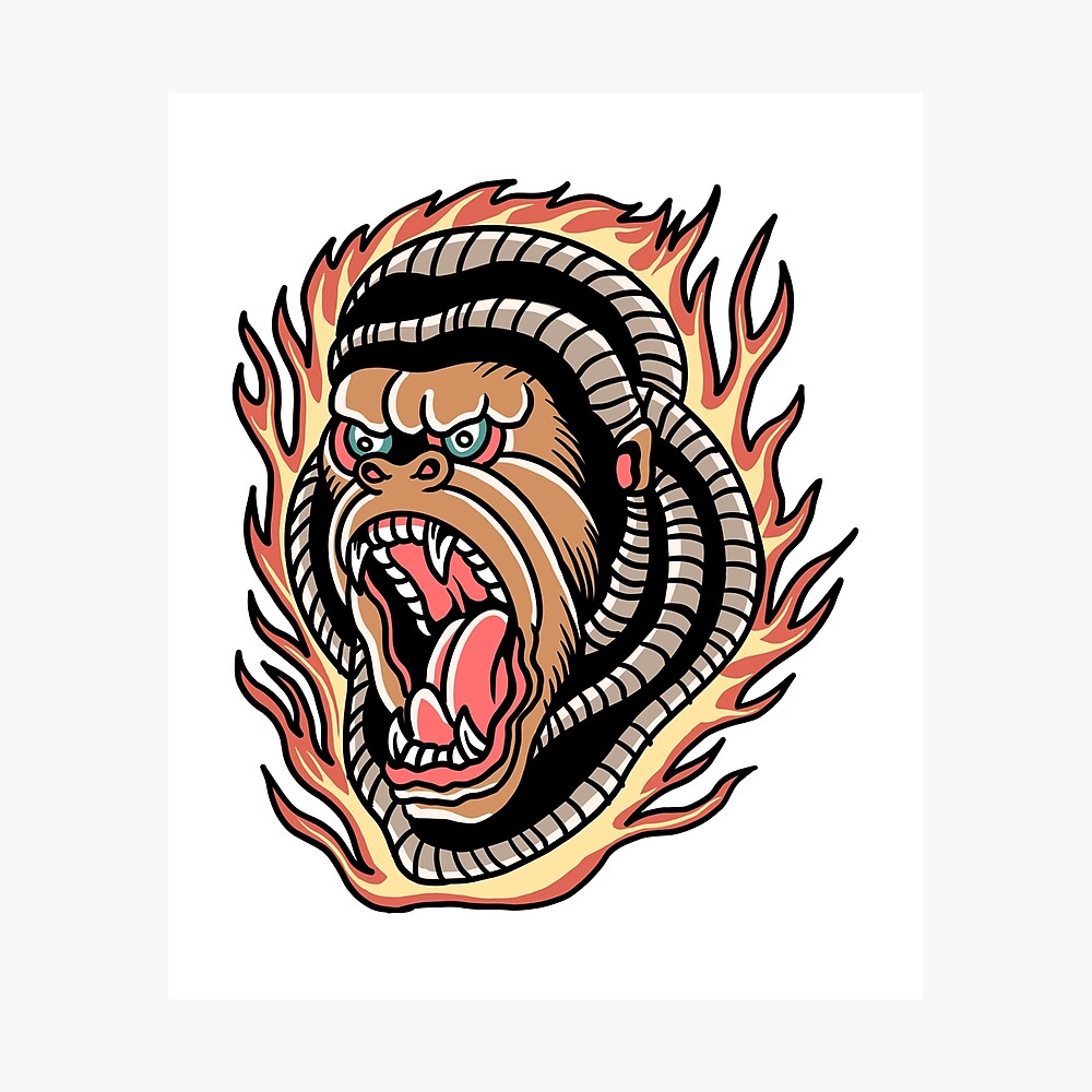 Burning Gorilla Traditional Tattoo Poster for Sale by Wild Empire   Redbubble