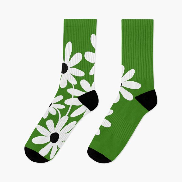 Item preview, Happy retro flowers white, black, green designed and sold by Nadezda Kravcenko.