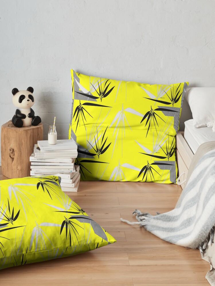 Alternate view of Yellow Gray Black I with Leaves Floor Pillow