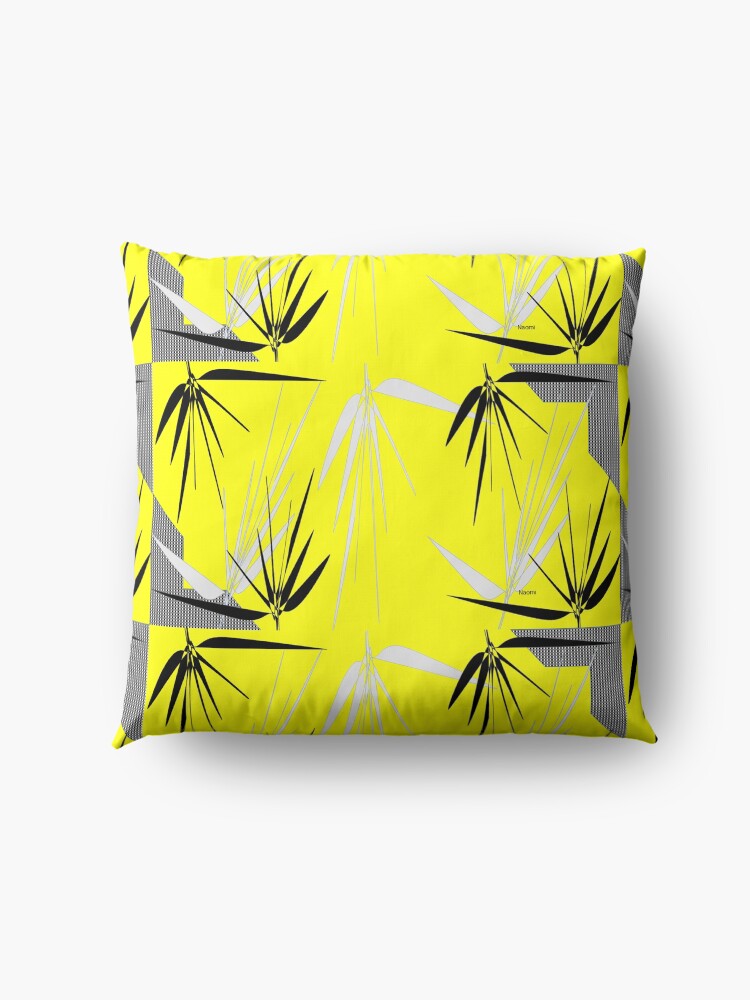 Alternate view of Yellow Gray Black I with Leaves Floor Pillow