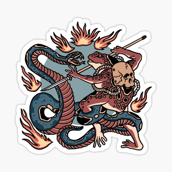 Item preview, Frog and Snake Battle Traditional Tattoo designed and sold by Wild  Empire.