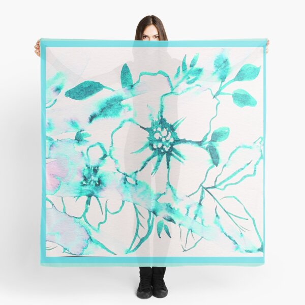 Bold Splashy Turquoise Floral Scarf
