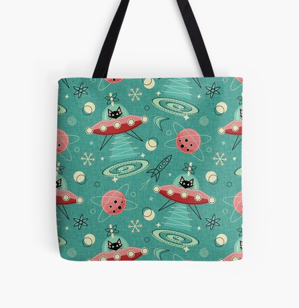 My Kitty Drives a UFO / Atomic Space Cat ©studioxtine All Over Print Tote Bag