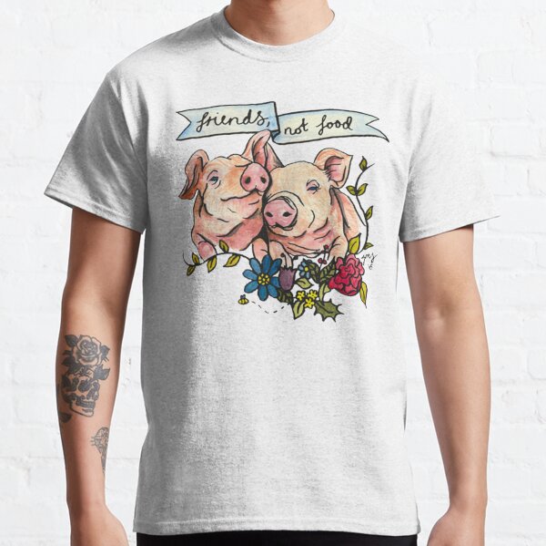 'Friends, not Food' Pig Veggie Vegan Illustration Classic T-Shirt