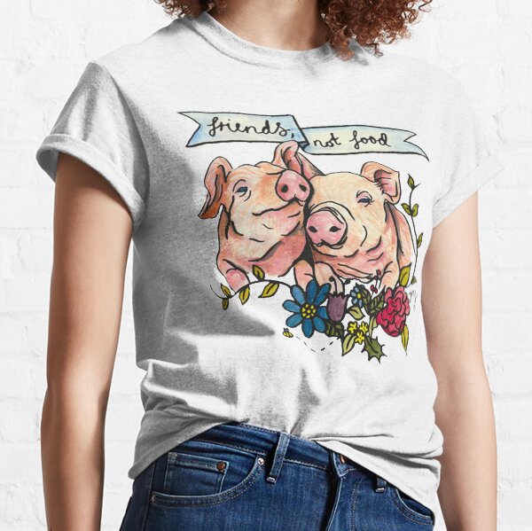 'Friends, not Food' Pig Veggie Vegan Illustration Classic T-Shirt
