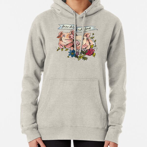 'Friends, not Food' Pig Veggie Vegan Illustration Pullover Hoodie