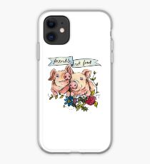 'Friends, not Food' Pig Veggie Vegan Illustration iPhone Case