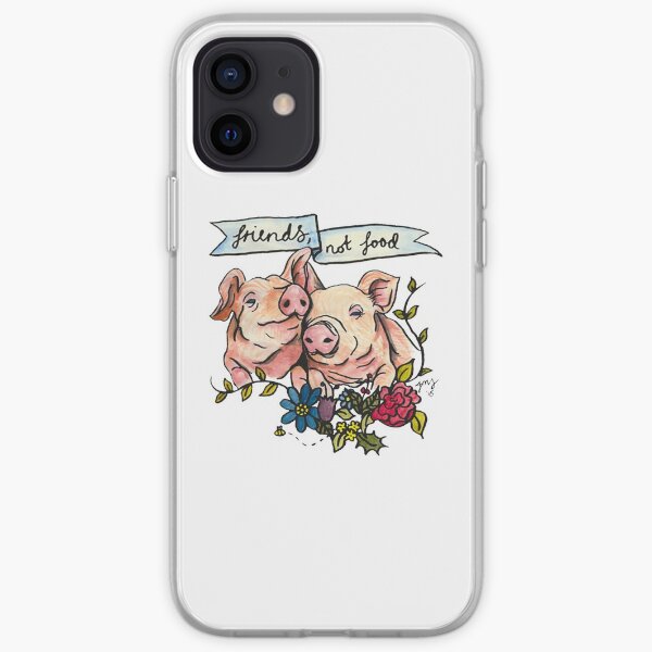 'Friends, not Food' Pig Veggie Vegan Illustration iPhone Soft Case