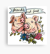 "Freunde, nicht Essen" Schwein Veggie Vegan Illustration Metallbild