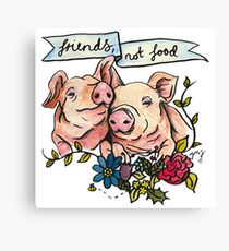 'Friends, not Food' Pig Veggie Vegan Illustration Canvas Print