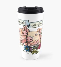 'Friends, not Food' Pig Veggie Vegan Illustration Travel Mug