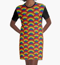 Rainbow Scallop Graphic T-Shirt Dress