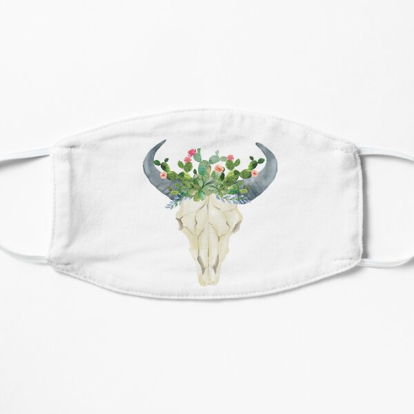 Bull skull with cacti crown - hand painted watercolor Flat Mask