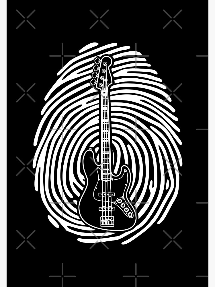 "Fingerprint Bass Guitar Outline Dark Theme" Photographic Print by