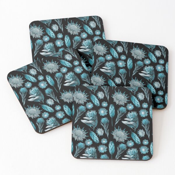 Item preview, Teal Botanical on Black Background designed and sold by Lesley Fitzpatrick.