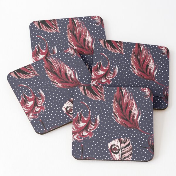 Item preview, red leaves white dots and feather designed and sold by EK EXCLUSIVE.
