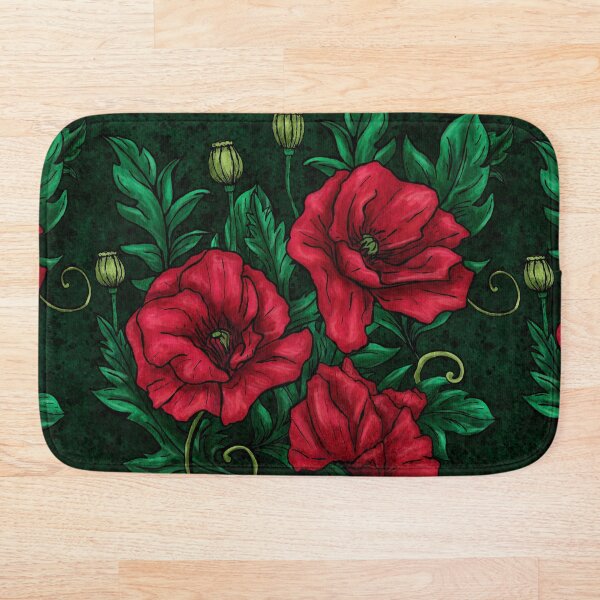 Coquelicots sur fond vert Tapis de bain