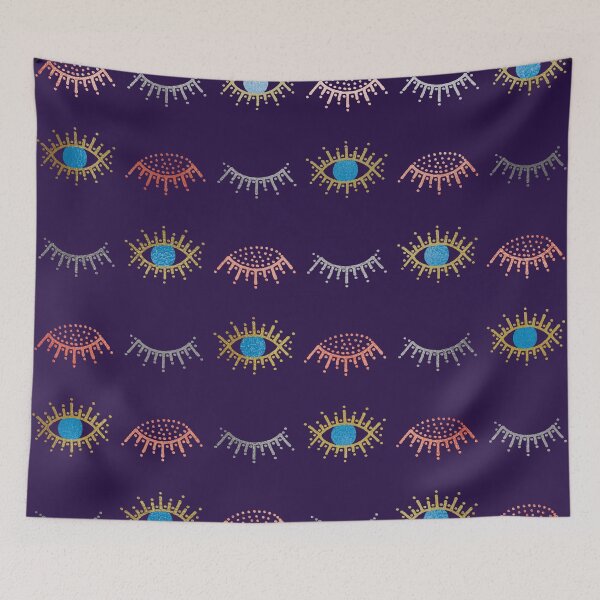 Item preview, Gold, Silver and Rose Gold Closed and Open Evil Eye Pattern on Purple designed and sold by Karen McFarland.