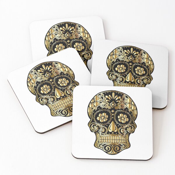 Item preview, Black and Gold Calavera Sugar Skull designed and sold by WakeNBake-Tees.