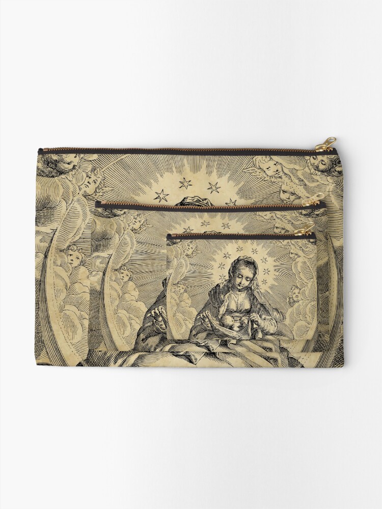 Alternate view of Vintage etching of the Virgin Mary and Jesus Zipper Pouch