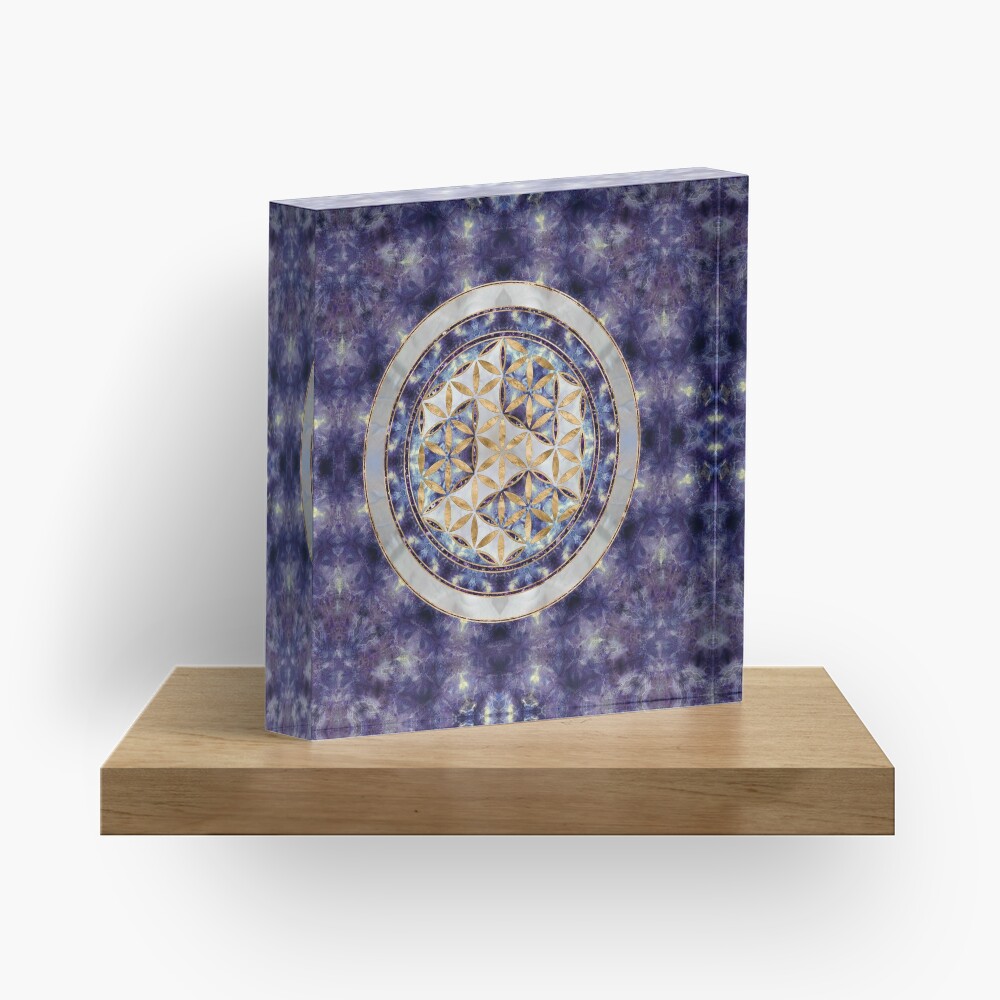 Antahkarana in Flower of Life - Amethyst and Pearl Acrylic Block