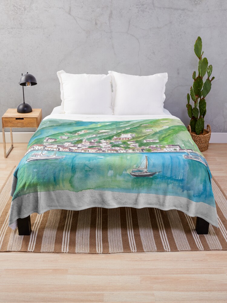 Thumbnail 1 of 6, Throw Blanket, Charlotte Amalie View From Water with Boats designed and sold by artshop77.