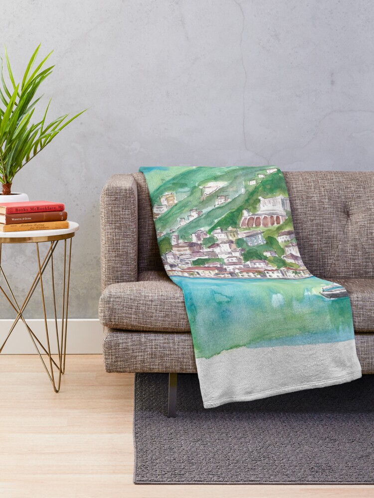 Thumbnail 2 of 6, Throw Blanket, Charlotte Amalie View From Water with Boats designed and sold by artshop77.