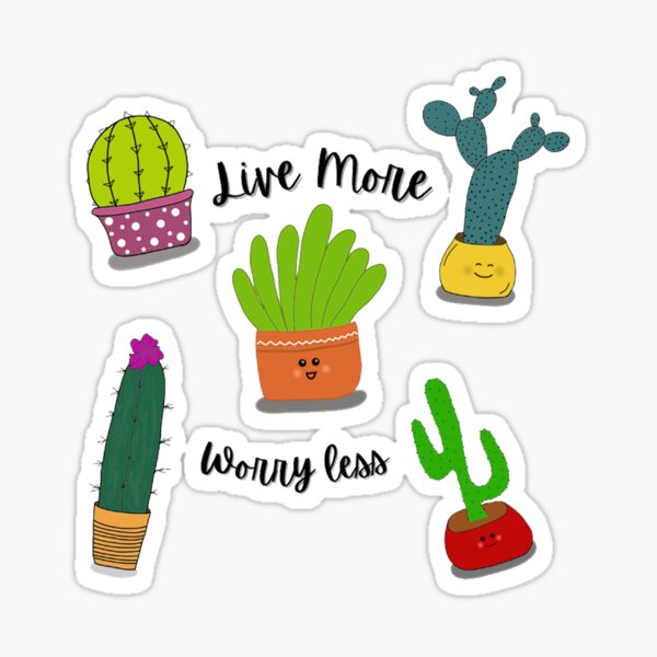 Cactus Doodle Live More Worry Less Sticker